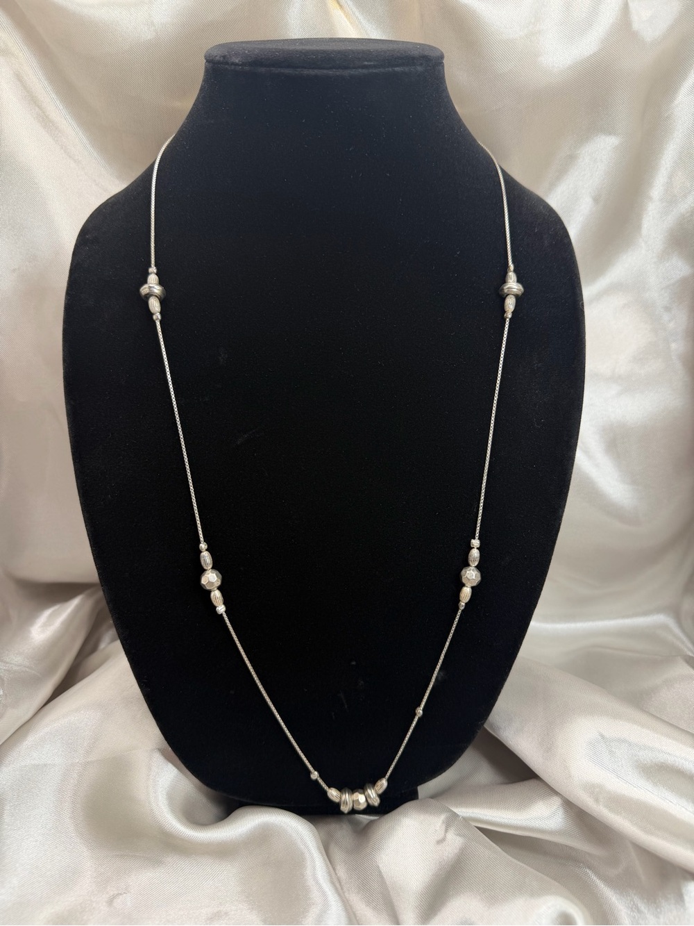 Vintage Italian 925 Sterling Silver Beaded Station Box Chain Necklace 30